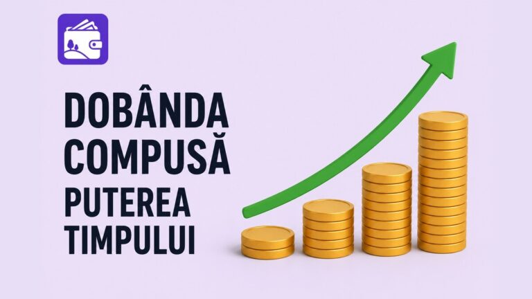 Stive de monede de aur în creștere cu săgeată ascendentă, ilustrând dobânda compusă